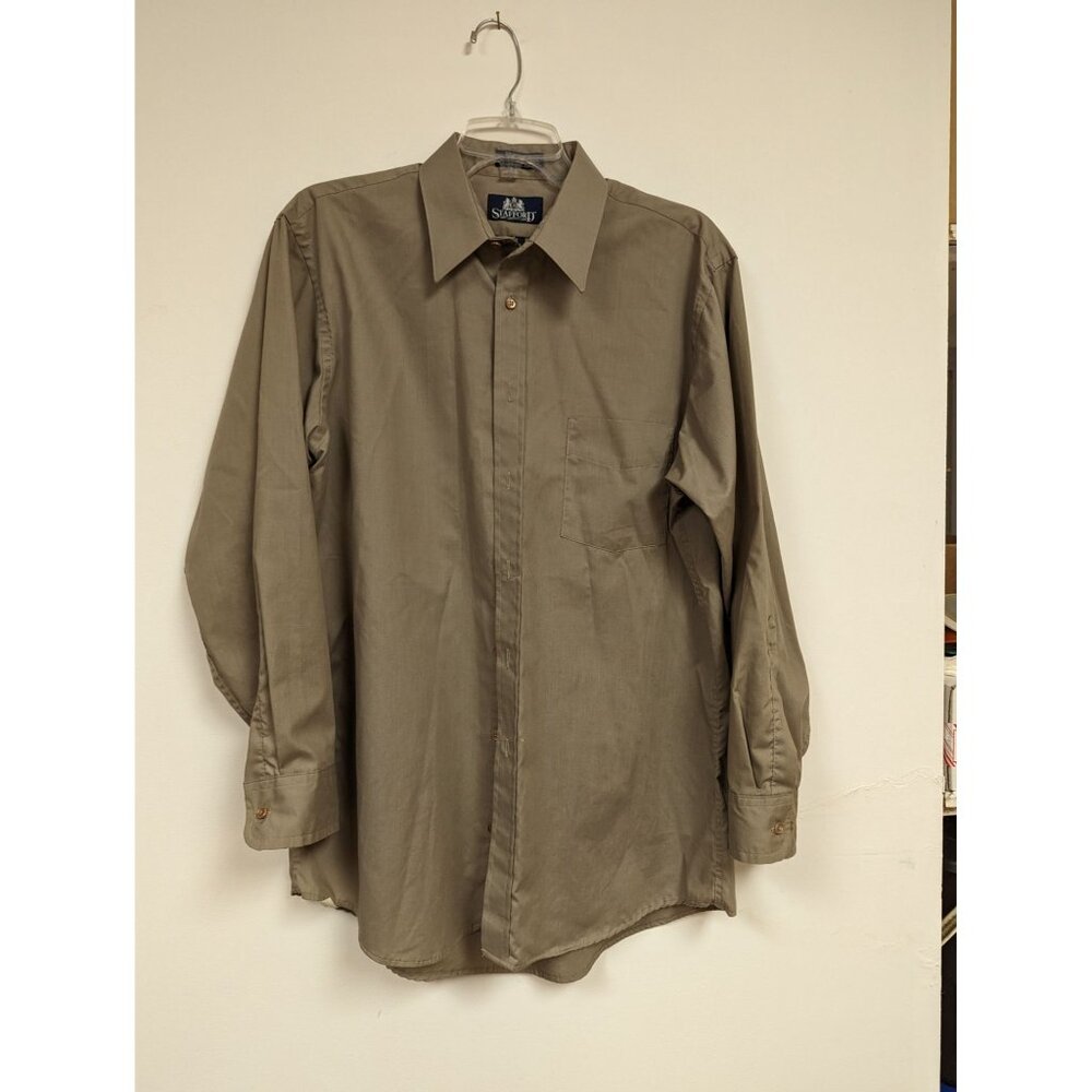 Stafford Mens Size Regular 16 Long Sleeve 32-33 Button Shirt Tan
